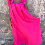 Vestido feminino de cor sólida com padrão floral