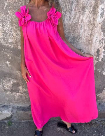 Vestido feminino de cor sólida com padrão floral