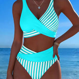EVA™ | Bikini Cruzado Rayado Impresso