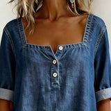 Avélia™ | Camisa de denim com colarinho quadrado