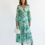 Camille | Vestido Maxi Florido com Mangas Longas