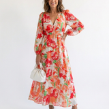 Camille | Vestido Maxi Florido com Mangas Longas
