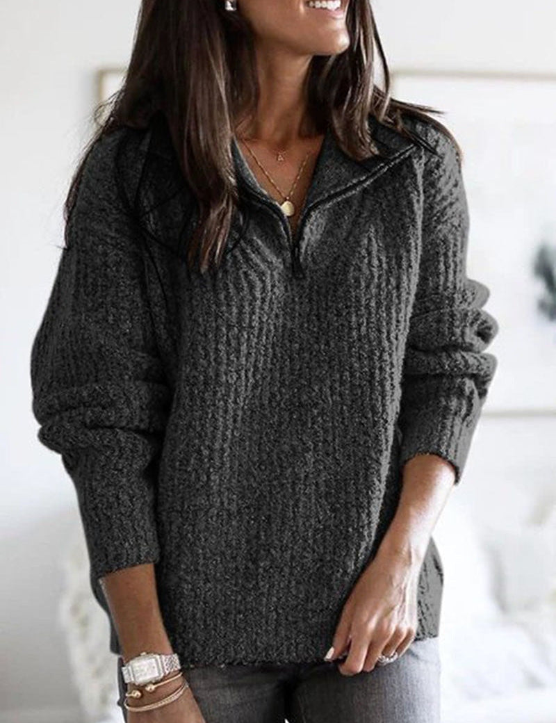 Greta | Sweater Relaxado com Zíper de Quartos