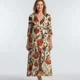 Élise | Vestido midi floral de mangas longas em V