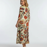 Élise | Vestido midi floral de mangas longas em V