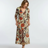 Élise | Vestido midi floral de mangas longas em V