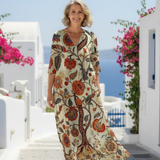 Élise | Vestido midi floral de mangas longas em V