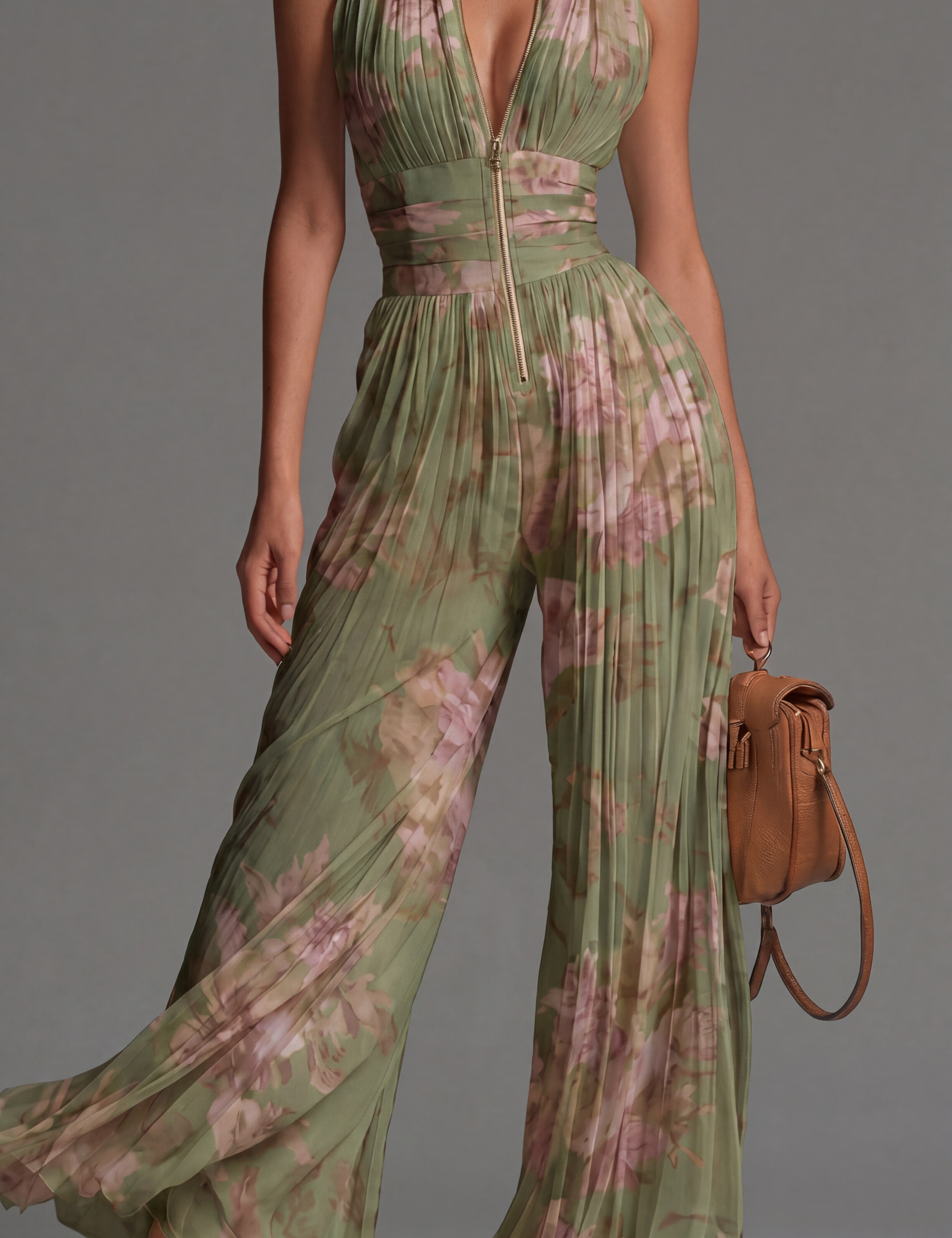 Inés | Macacão plisado de chiffon floral