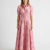 Amélie | Vestido maxi de mangas curtas com cinto em flores