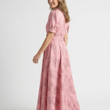 Amélie | Vestido maxi de mangas curtas com cinto em flores
