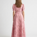 Amélie | Vestido maxi de mangas curtas com cinto em flores