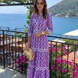 Pauline | Vestido midi de mangas três quartos e padrão de corrente