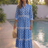 Pauline | Vestido midi de mangas três quartos e padrão de corrente