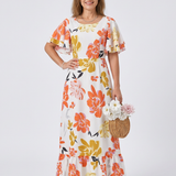 Nathalie | Vestido maxi de mangas curtas e decote redondo