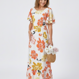 Nathalie | Vestido maxi de mangas curtas e decote redondo