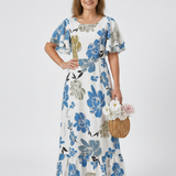 Nathalie | Vestido maxi de mangas curtas e decote redondo