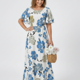 Nathalie | Vestido maxi de mangas curtas e decote redondo