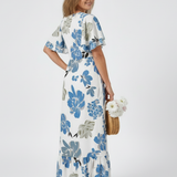 Nathalie | Vestido maxi de mangas curtas e decote redondo