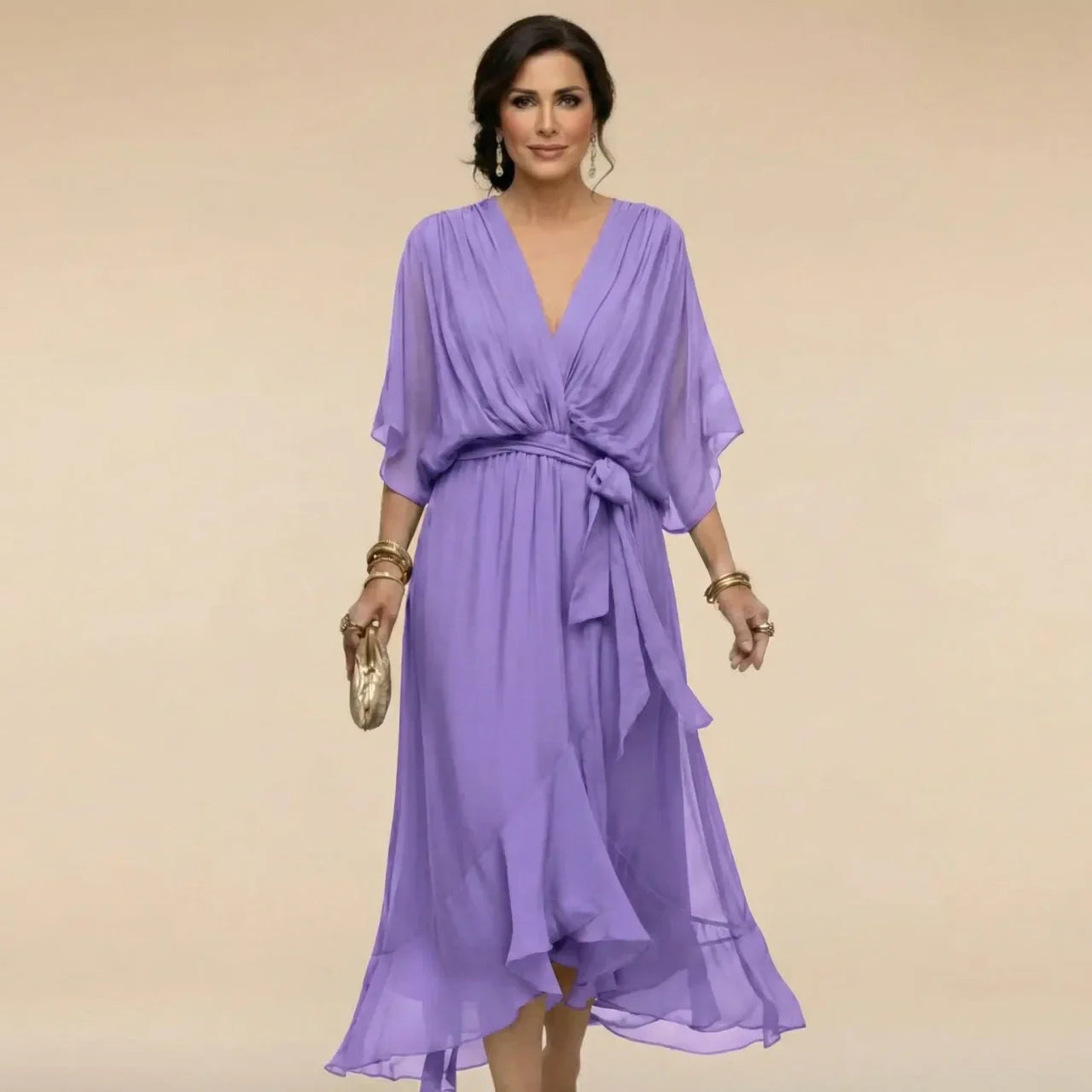 MARTA | VESTIDO DE CHIFFON COM DECOTE EM V