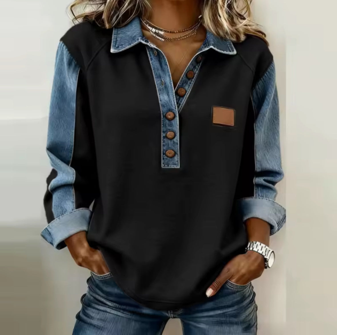 Valérie | Pulôver com Gola de Denim