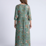 Valérie | Vestido maxi floral com decote em V e mangas três quartos