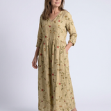 Valérie | Vestido maxi floral com decote em V e mangas três quartos