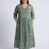 Valérie | Vestido maxi floral com decote em V e mangas três quartos
