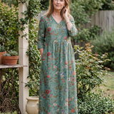 Valérie | Vestido maxi floral com decote em V e mangas três quartos