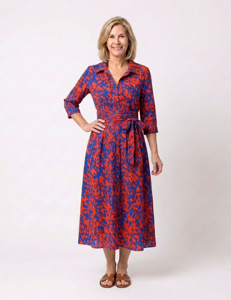 Claire | Vestido midi de mangas longas e cinto