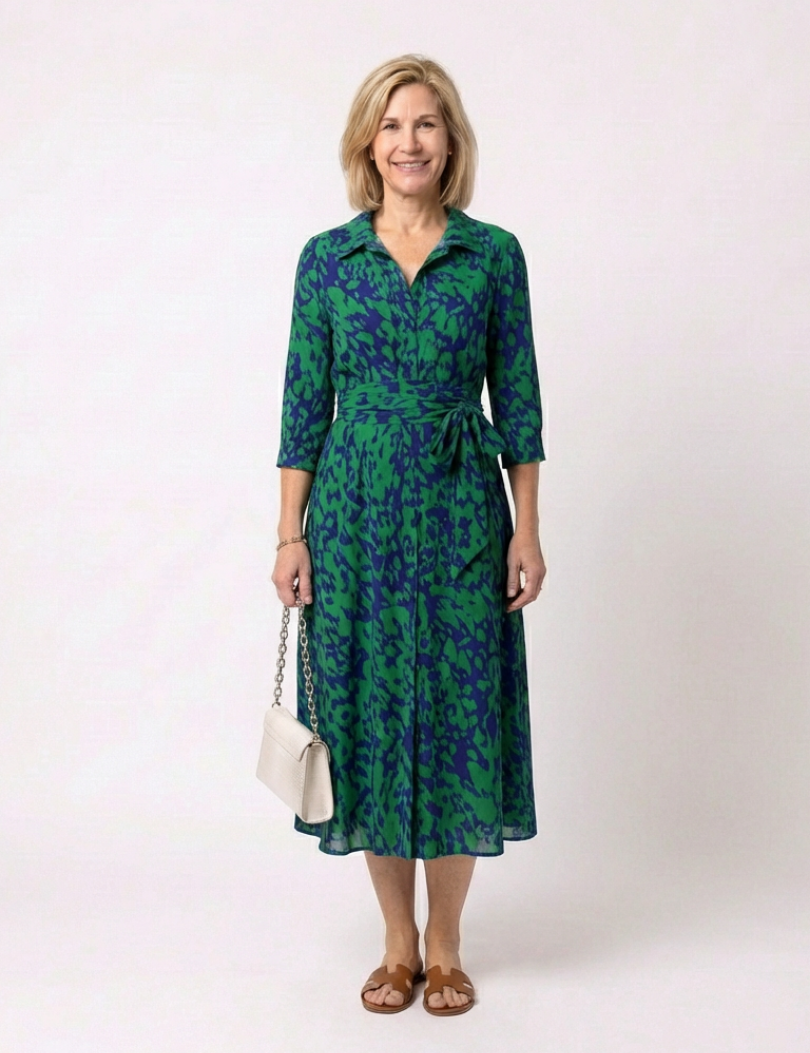 Claire | Vestido midi de mangas longas e cinto