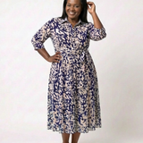 Claire | Vestido midi de mangas longas e cinto