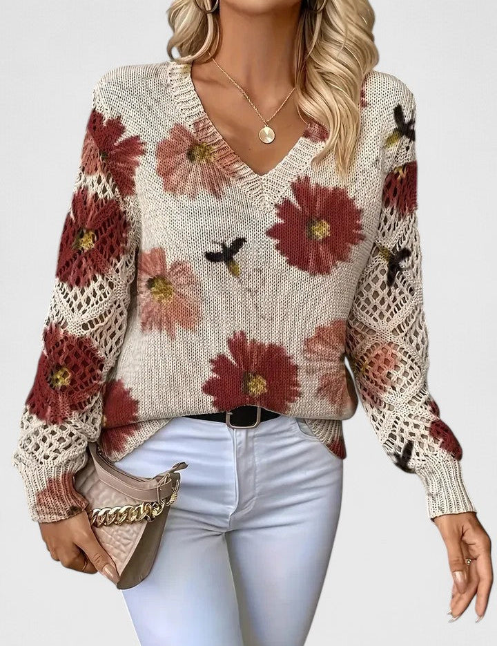 Kathleen | Sweater Floral com Trabalho Abertos