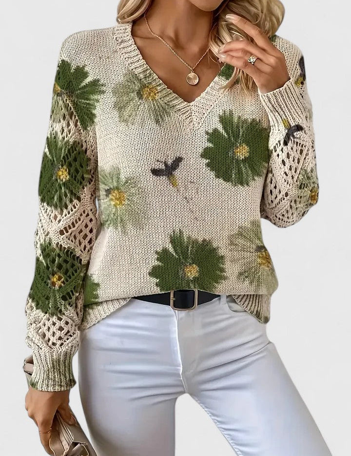 Kathleen | Sweater Floral com Trabalho Abertos