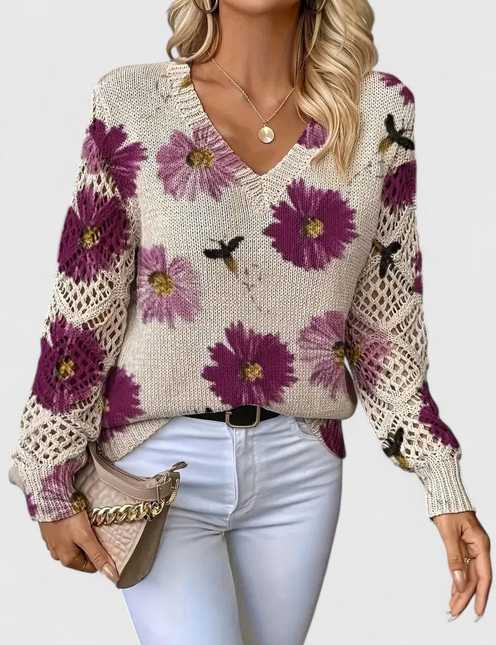 Kathleen | Sweater Floral com Trabalho Abertos