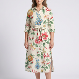 Charlotte | Vestido midi com flores e mangas curtas com botões