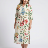Charlotte | Vestido midi com flores e mangas curtas com botões