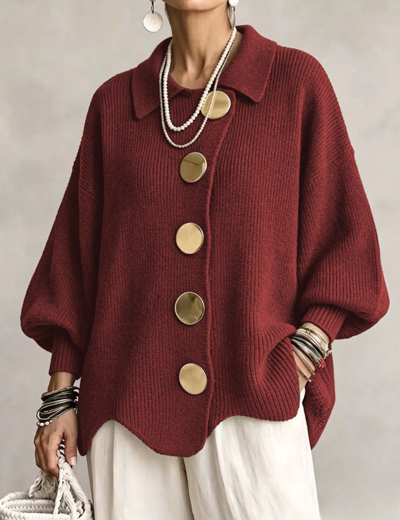 Victoire | Cardigan oversized com grandes botões dourados