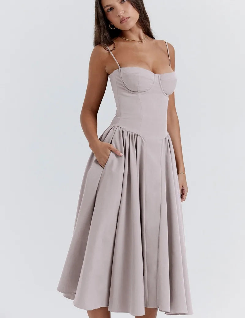 Sigrid | Vestido bustier sem mangas comprimento midi