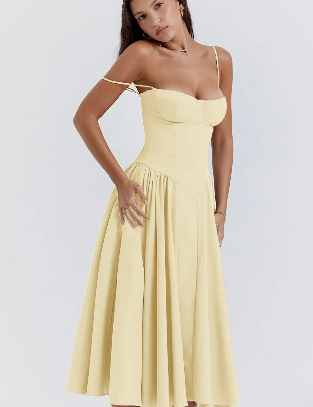 Sigrid | Vestido bustier sem mangas comprimento midi
