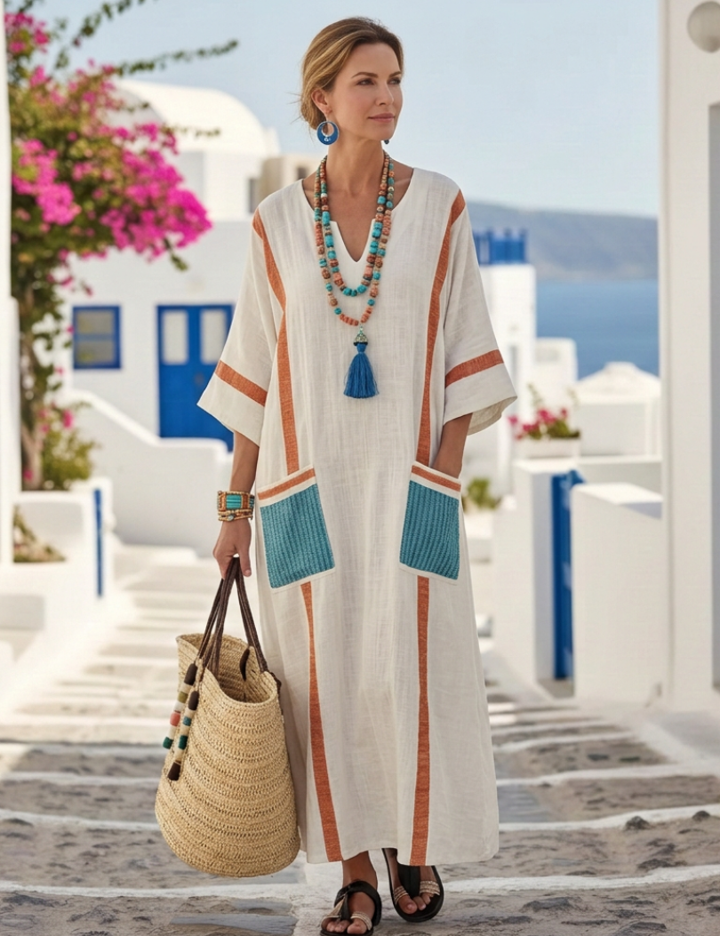 Madeleine | Vestido maxi com mangas de comprimento médio e decote em V