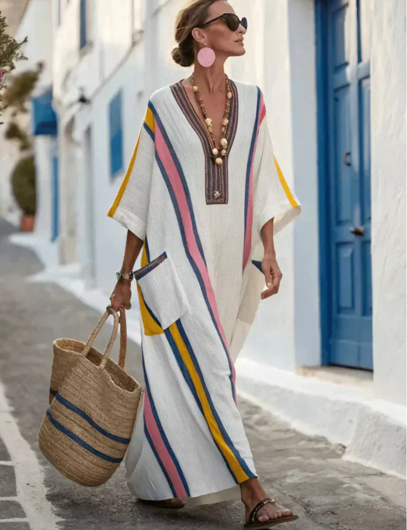 Madeleine | Vestido maxi com mangas de comprimento médio e decote em V