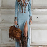 Thérèse | Vestido Longo Bordado com Fecho de Zíper Frontal