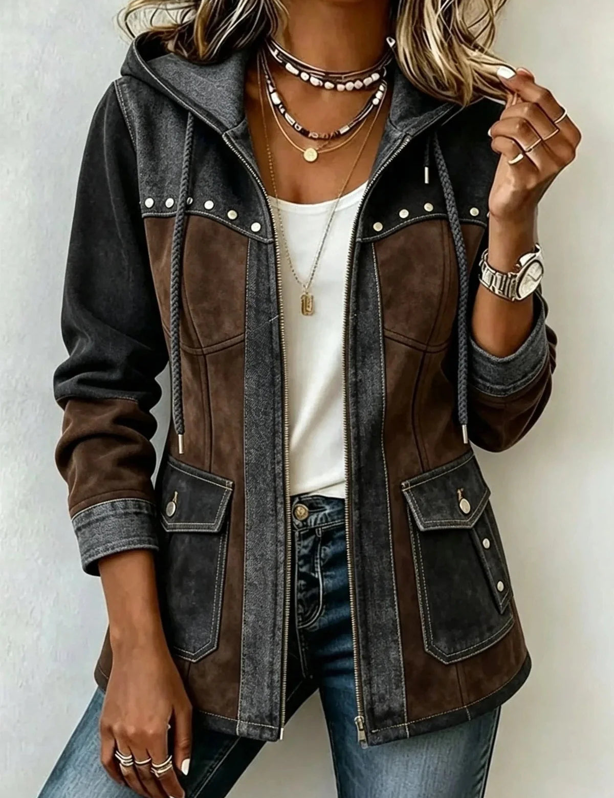 Camila | Casaco com capuz estilo patchwork