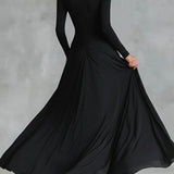 Noémie | Vestido Longo Preto com Decote Bateau & Drapeado Elegante