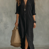 Soline | Vestido maxi com botões e decote em V relaxado