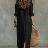 Soline | Vestido maxi com botões e decote em V relaxado