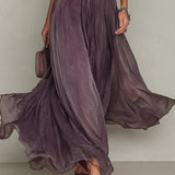 Flavia | Vestido Longo Elegante Violeta Decote Gota Renda