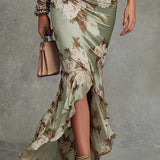 Anastasia | Vestido Longo em Cetim com Estampa Floral