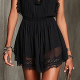 Mélaine | Macacão Mini Preto com Rendas