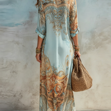 Luisa | Vestido maxi chemisier mediterrâneo